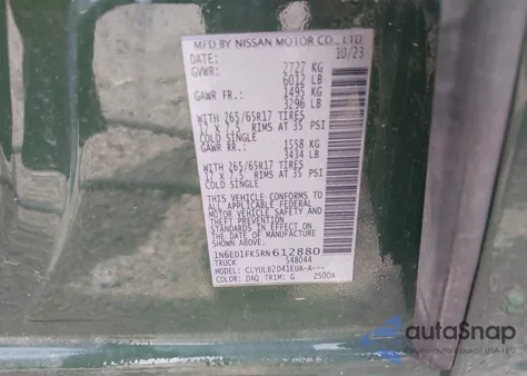 2024 Nissan Frontier Long Bed Sv 4X4 from USA, damaged, VIN 1N6ED1FK5RN612880